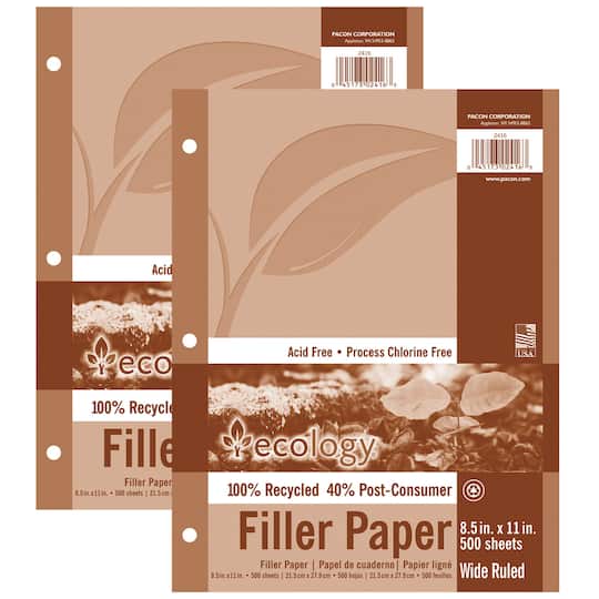 Ecology&#xAE; White 8.5&#x22; x 11&#x22; Filler Paper, 2 Packs of 500